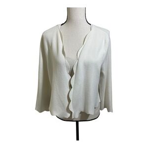 Charter club womens open front crop cardigan large scallop pattern white…